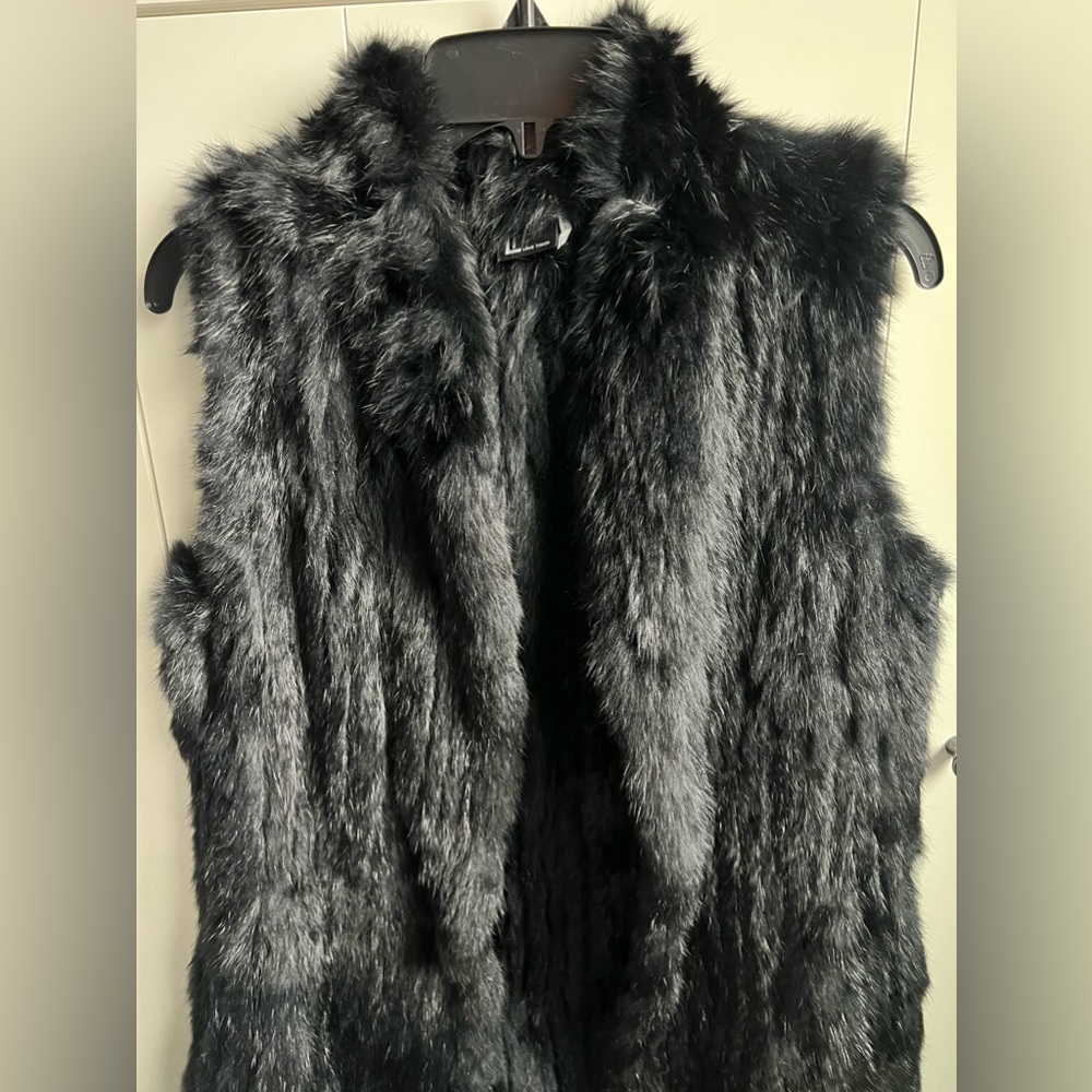 Love token long rabbit fur vest black size XS